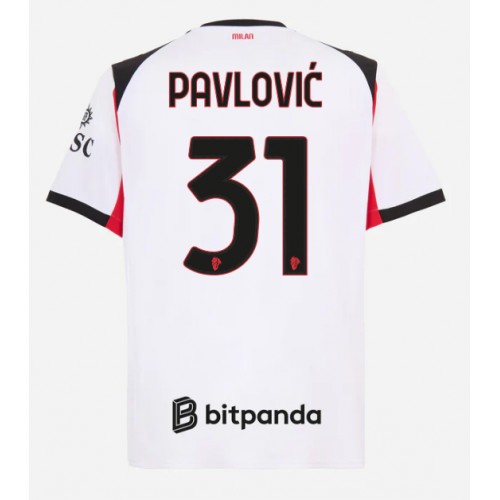 AC Milan Strahinja Pavlovic #31 Venkovní Dres 2025-26 Krátkým Rukávem AC Milan Strahinja Pavlovic #31 Venkovní Dres 2025-26 Krátkým Rukávem