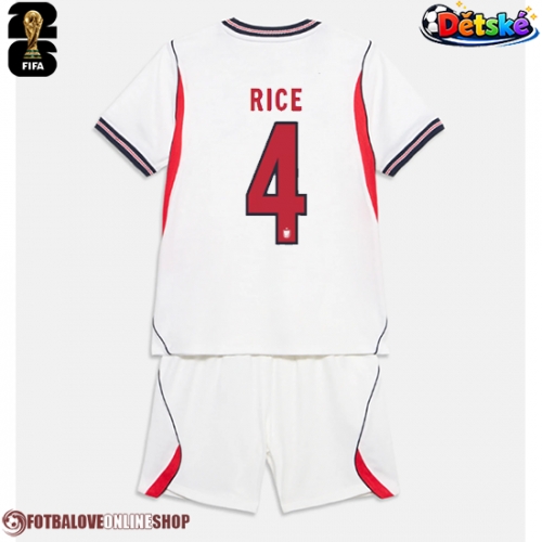 Anglie Declan Rice #4 Domácí dres komplet pro Děti MS 2026 Krátkým Rukávem (+ Krátké kalhoty)