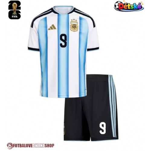 Argentina Julian Alvarez #9 Domácí dres komplet pro Děti MS 2026 Krátkým Rukávem (+ Krátké kalhoty)