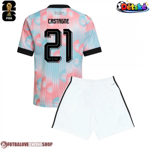 Belgie Timothy Castagne #21 Venkovní dres komplet pro Děti MS 2026 Krátkým Rukávem (+ Krátké kalhoty)