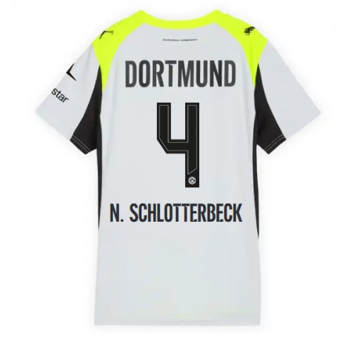 Borussia Dortmund Nico Schlotterbeck #4 Venkovní Dres pro Dámy 2025-26 Krátkým Rukávem Borussia Dortmund Nico Schlotterbeck #4 Venkovní Dres pro Dámy 2025-26 Krátkým Rukávem
