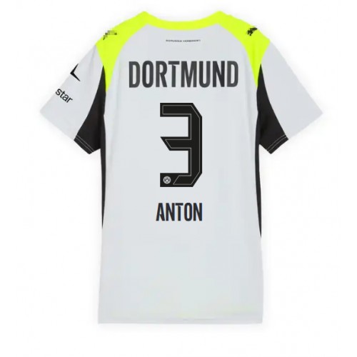 Borussia Dortmund Waldemar Anton #3 Venkovní Dres pro Dámy 2025-26 Krátkým Rukávem Borussia Dortmund Waldemar Anton #3 Venkovní Dres pro Dámy 2025-26 Krátkým Rukávem