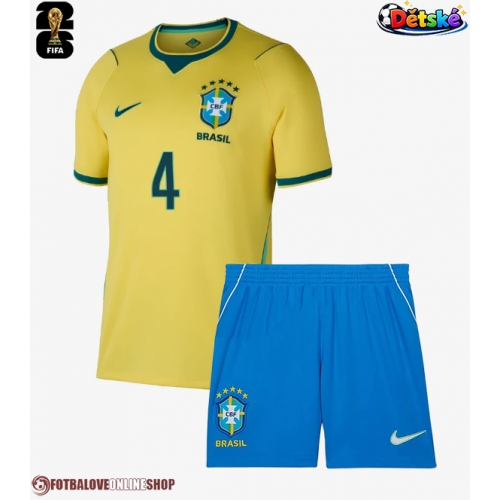 Brazílie Marquinhos #4 Domácí dres komplet pro Děti MS 2026 Krátkým Rukávem (+ Krátké kalhoty)