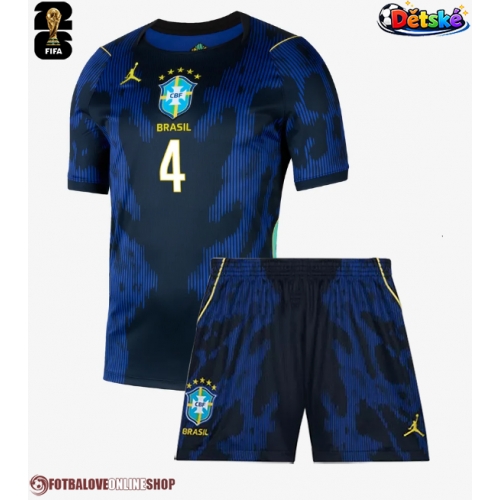 Brazílie Marquinhos #4 Venkovní dres komplet pro Děti MS 2026 Krátkým Rukávem (+ Krátké kalhoty)