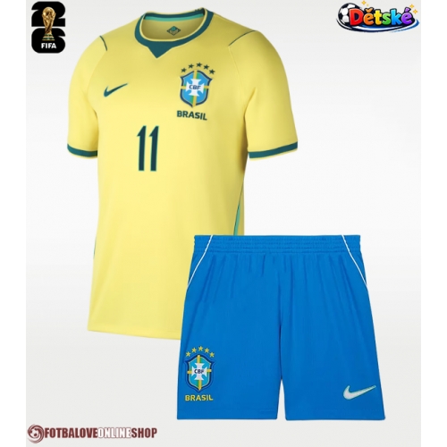 Brazílie Raphinha Belloli #11 Domácí dres komplet pro Děti MS 2026 Krátkým Rukávem (+ Krátké kalhoty)