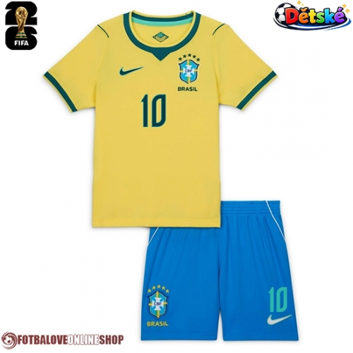 Brazílie Vinicius Junior #10 Domácí dres komplet pro Děti MS 2026 Krátkým Rukávem (+ Krátké kalhoty)
