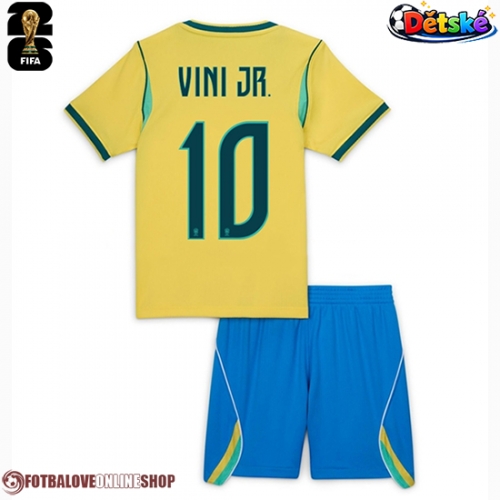 Brazílie Vinicius Junior #10 Domácí dres komplet pro Děti MS 2026 Krátkým Rukávem (+ Krátké kalhoty)