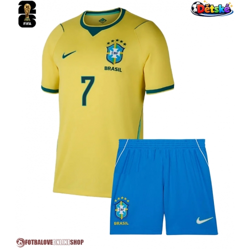 Brazílie Vinicius Junior #7 Domácí dres komplet pro Děti MS 2026 Krátkým Rukávem (+ Krátké kalhoty)