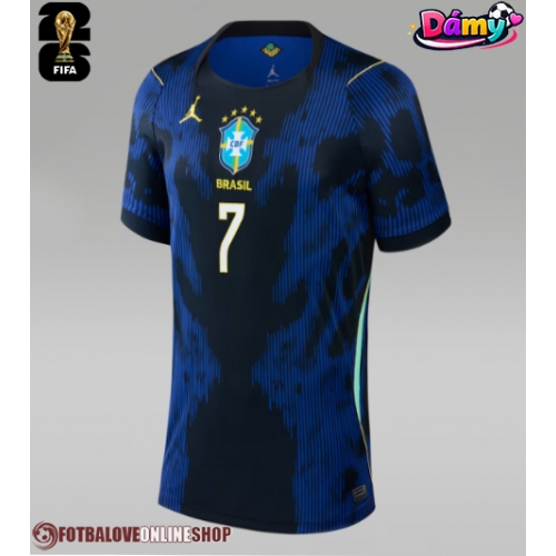 Brazílie Vinicius Junior #7 Venkovní Dres pro Dámy MS 2026 Krátkým Rukávem