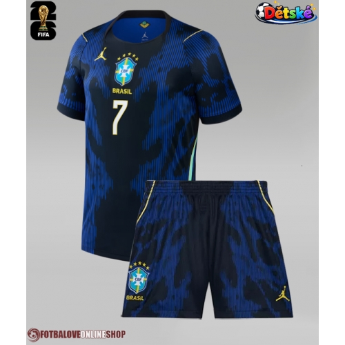 Brazílie Vinicius Junior #7 Venkovní dres komplet pro Děti MS 2026 Krátkým Rukávem (+ Krátké kalhoty)