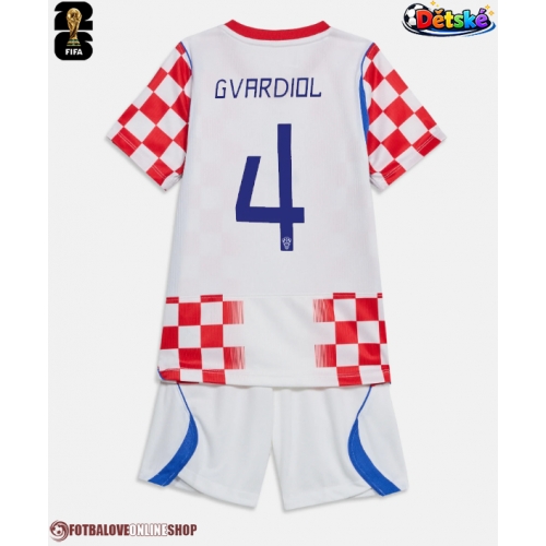 Chorvatsko Josko Gvardiol #4 Domácí dres komplet pro Děti MS 2026 Krátkým Rukávem (+ Krátké kalhoty)