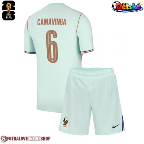 Francie Eduardo Camavinga #6 Venkovní dres komplet pro Děti MS 2026 Krátkým Rukávem (+ Krátké kalhoty)