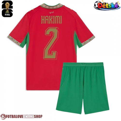 Maroko Achraf Hakimi #2 Domácí dres komplet pro Děti MS 2026 Krátkým Rukávem (+ Krátké kalhoty)