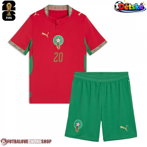 Maroko Ayoub El Kaabi #20 Domácí dres komplet pro Děti MS 2026 Krátkým Rukávem (+ Krátké kalhoty)