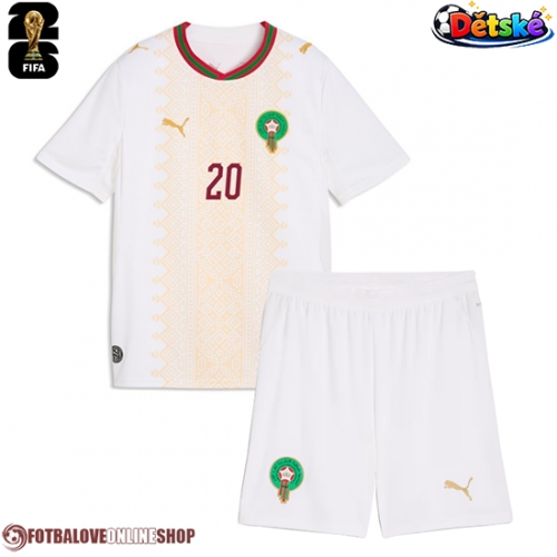Maroko Ayoub El Kaabi #20 Venkovní dres komplet pro Děti MS 2026 Krátkým Rukávem (+ Krátké kalhoty)