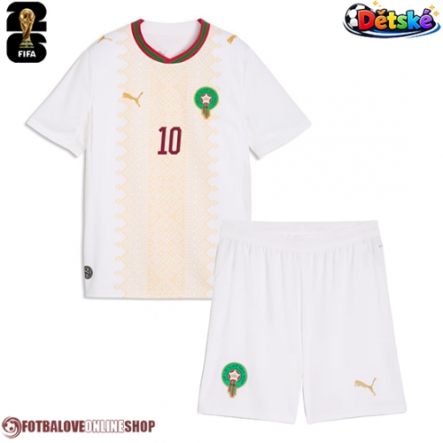 Maroko Brahim Diaz #10 Venkovní dres komplet pro Děti MS 2026 Krátkým Rukávem (+ Krátké kalhoty)