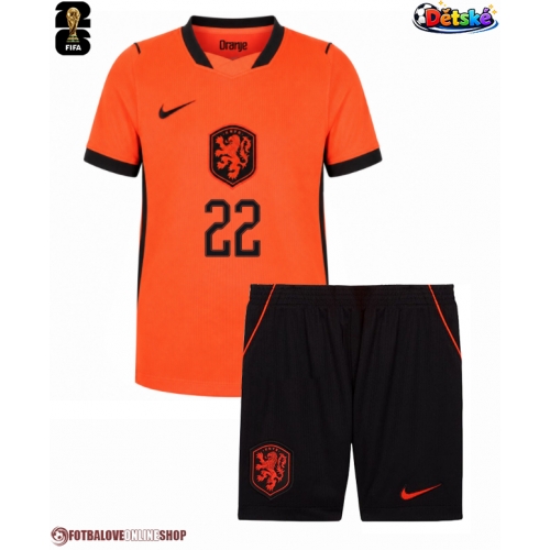 Nizozemsko Denzel Dumfries #22 Domácí dres komplet pro Děti MS 2026 Krátkým Rukávem (+ Krátké kalhoty)