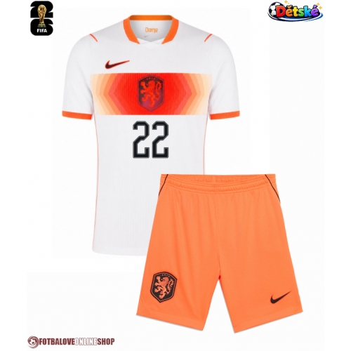 Nizozemsko Denzel Dumfries #22 Venkovní dres komplet pro Děti MS 2026 Krátkým Rukávem (+ Krátké kalhoty)