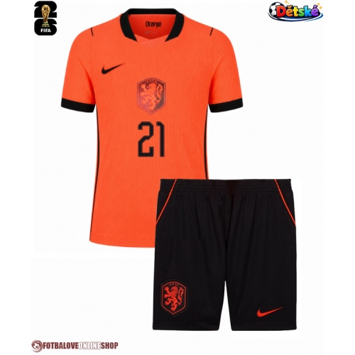 Nizozemsko Frenkie de Jong #21 Domácí dres komplet pro Děti MS 2026 Krátkým Rukávem (+ Krátké kalhoty)