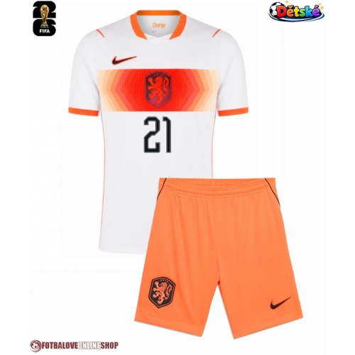 Nizozemsko Frenkie de Jong #21 Venkovní dres komplet pro Děti MS 2026 Krátkým Rukávem (+ Krátké kalhoty)
