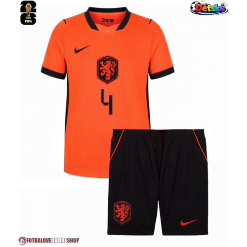 Nizozemsko Virgil van Dijk #4 Domácí dres komplet pro Děti MS 2026 Krátkým Rukávem (+ Krátké kalhoty)