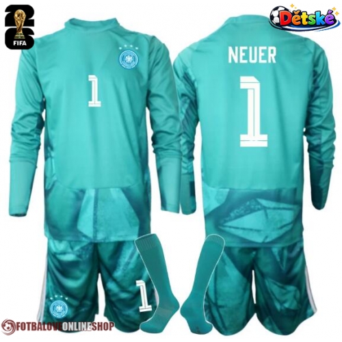 Německo Manuel Neuer #1 Brankář Domácí dres komplet pro Děti MS 2026 Dlouhým Rukávem (+ Krátké kalhoty)