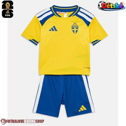 Švédsko Domácí dres komplet pro Děti MS 2026 Krátkým Rukávem (+ Krátké kalhoty)